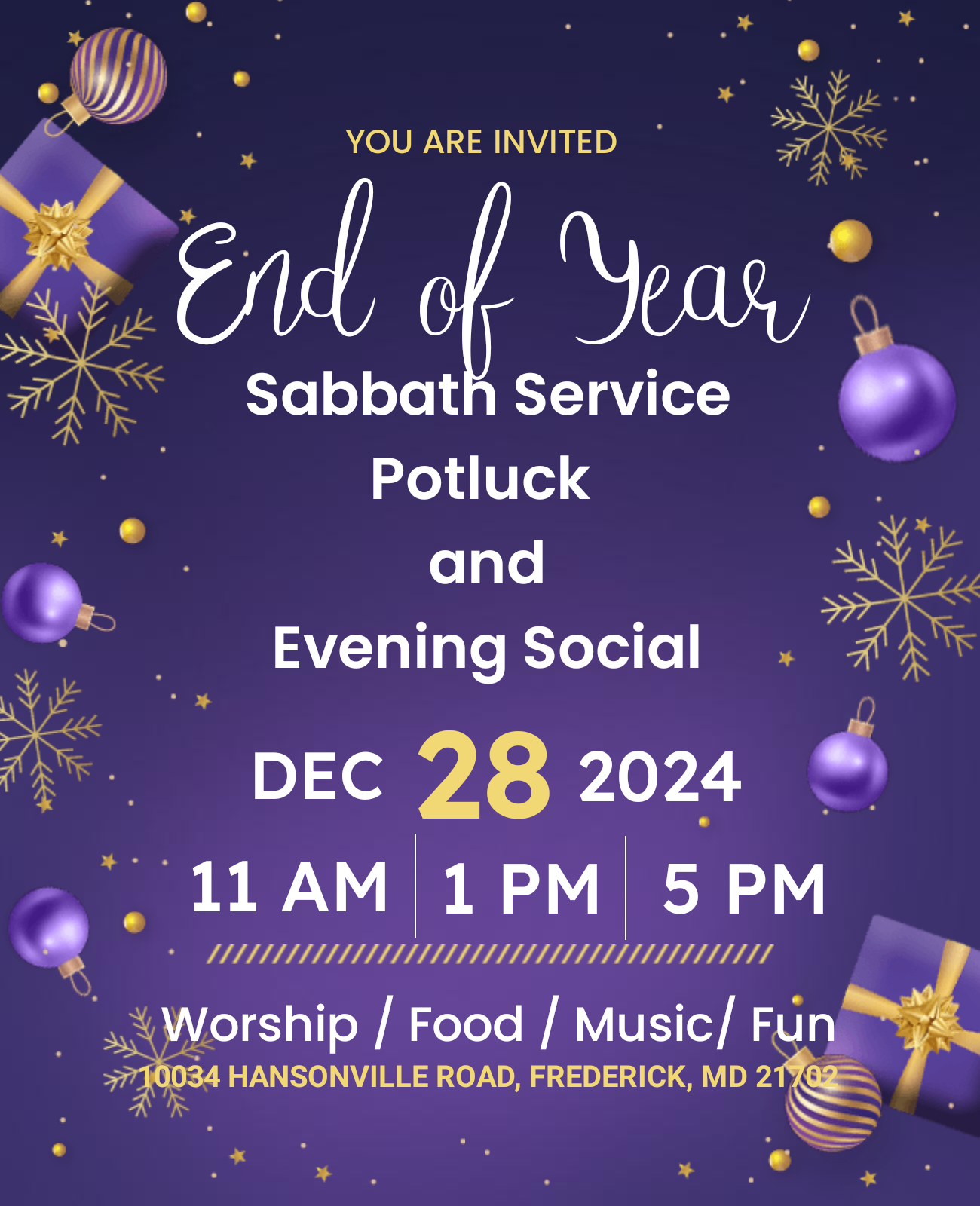 Featured image for “End Of The Year Service, Potluck, And Evening Social”